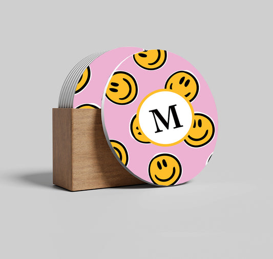 Personalised Coaster Set - Smiley Initial