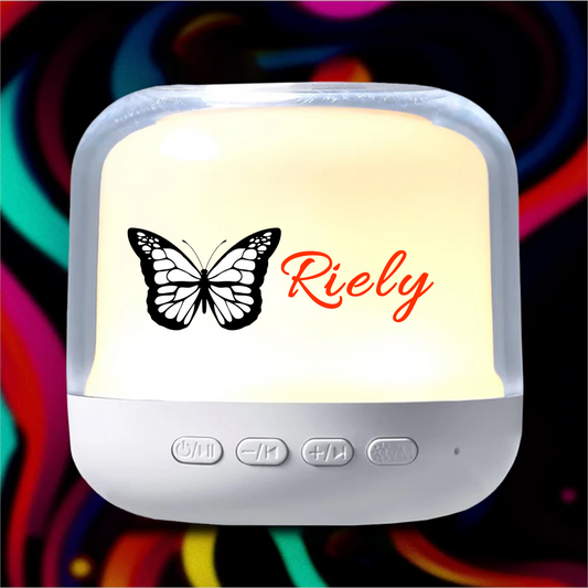 Periwinkle Vibe RGB Speaker Lamp - Butterfly + Name