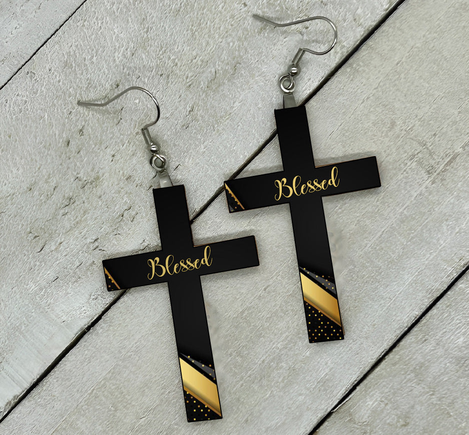 Cross Earrings - Blessed