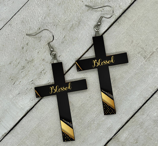Cross Earrings - Blessed