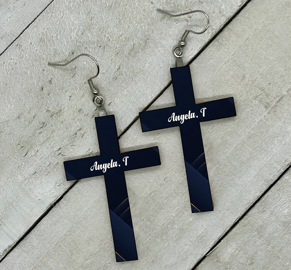 Cross Earrings - Name + Initial