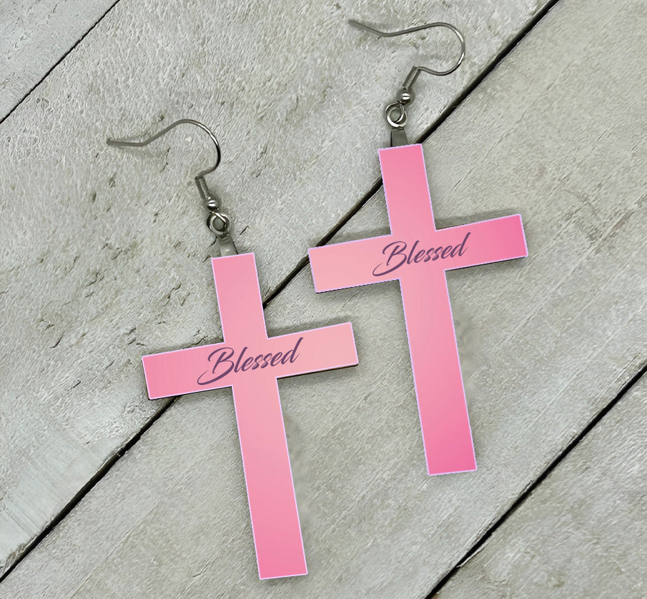 Cross Earrings - Name (Pink)