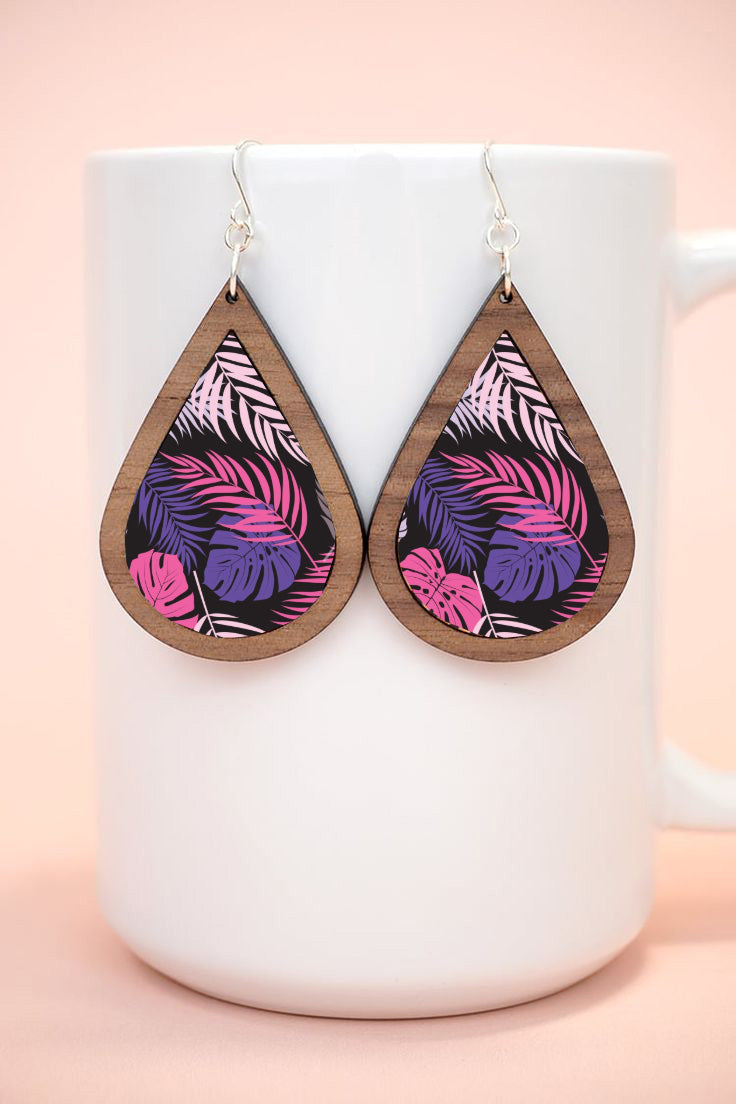 Teardrop Earrings - Leafy Print