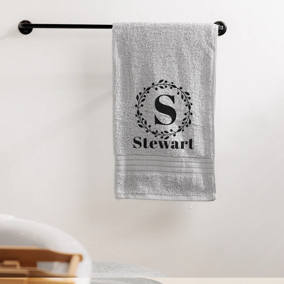 PureStay 100% Cotton Hand Towel - Round Leafy Initial + Name