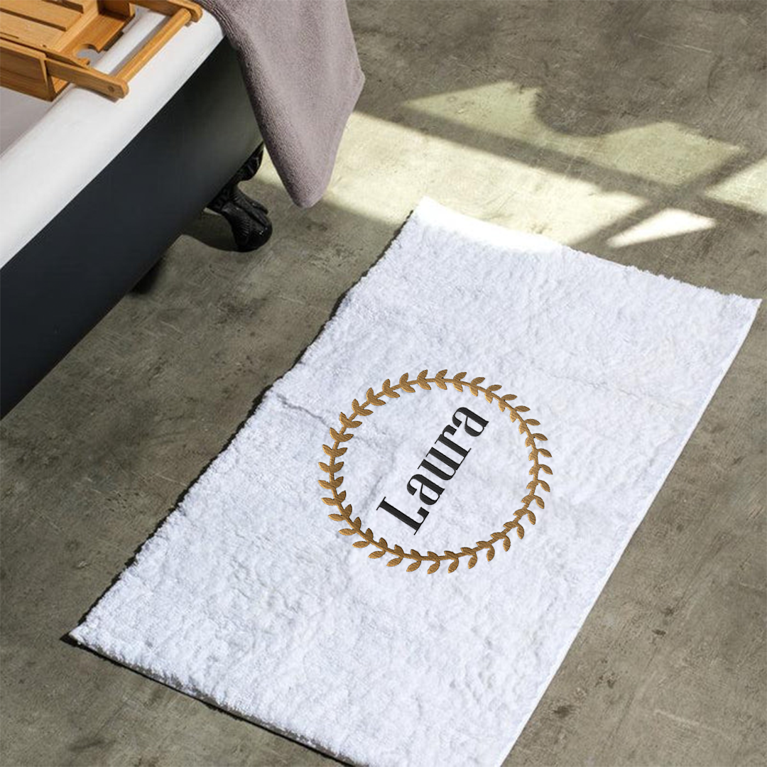 Cotton Bay Super Soft Anti-Slip Bath Mat - Initial + Round leaf