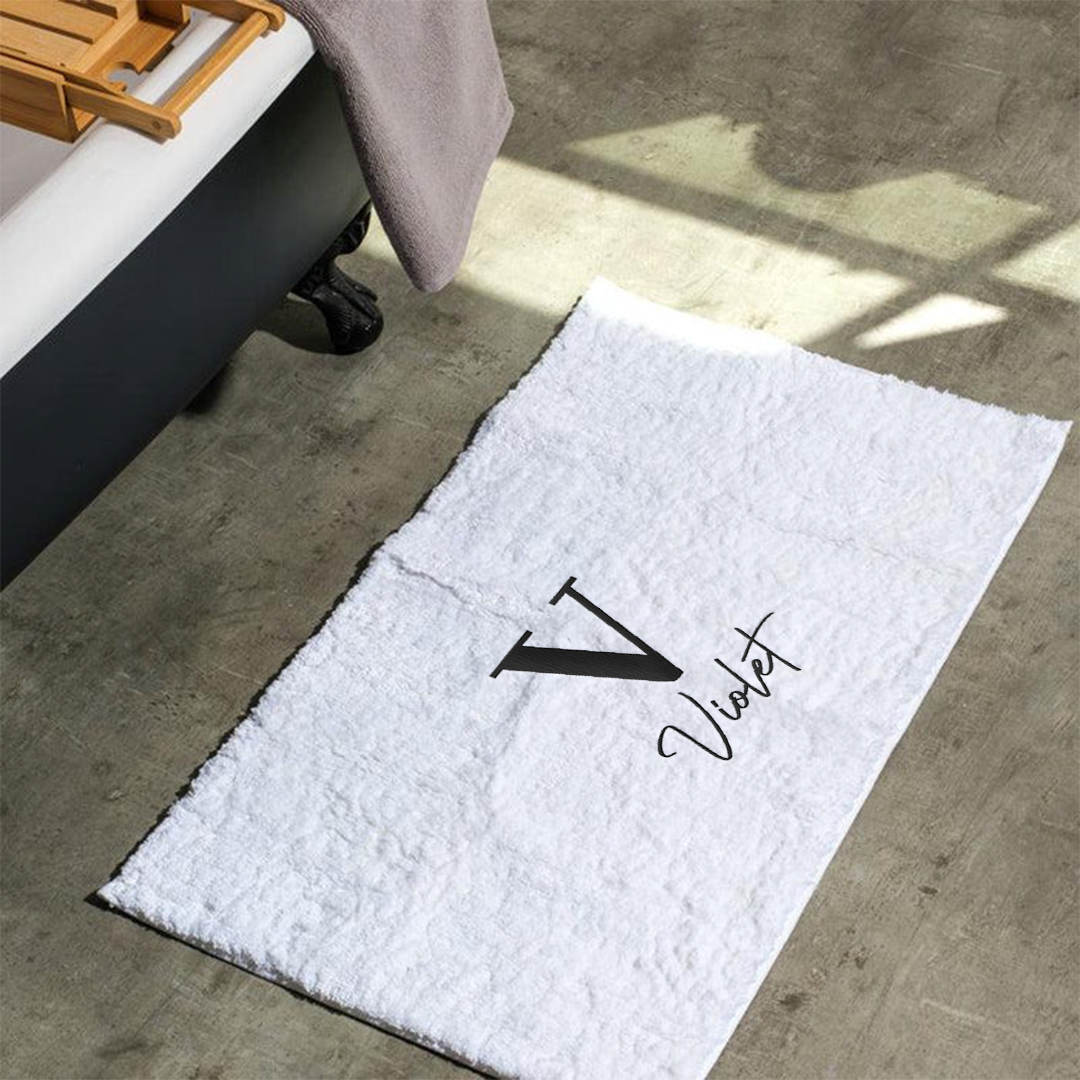Cotton BareBay Anti-Slip Bath Mat - Initial + Name