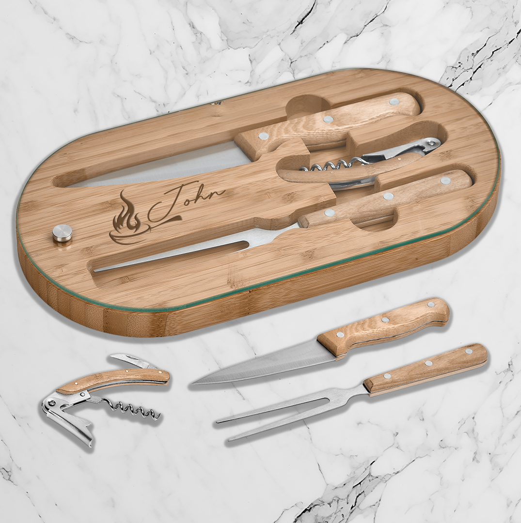 Prep & Pour Bamboo Food & Wine set - Fire + Name