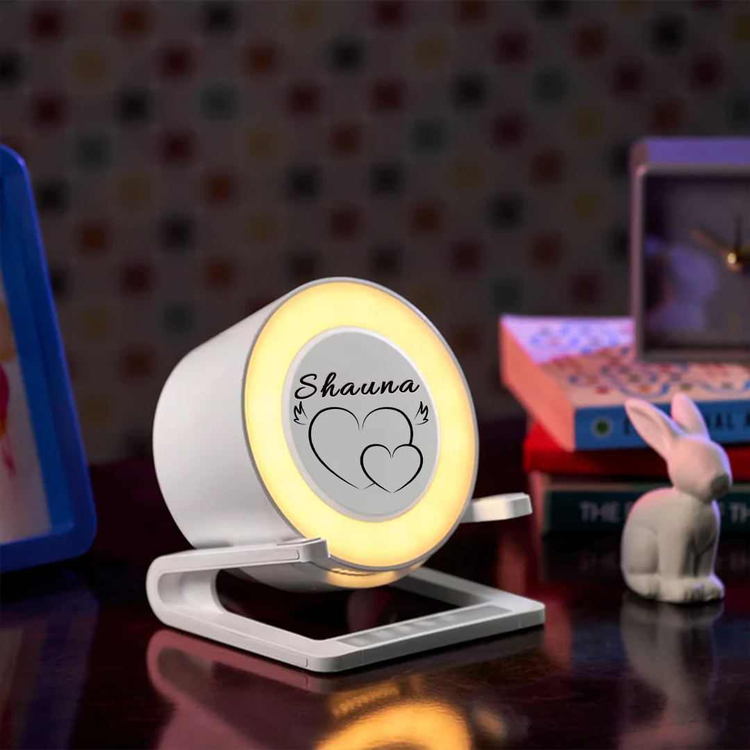 SmartStation Bluetooth Speaker, Wireless Charger, Phone Stand & Night Light - Heart + Name