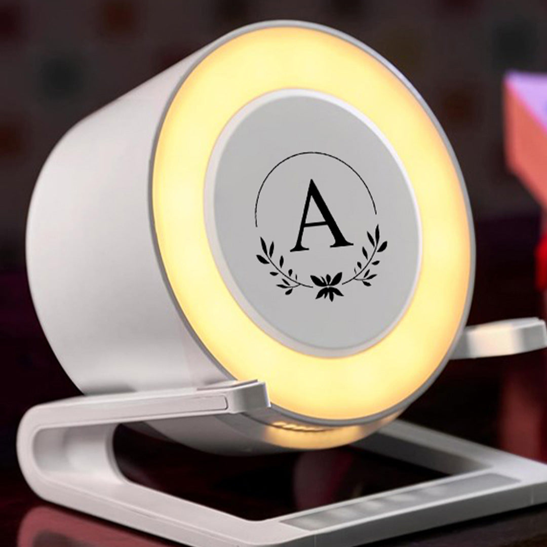 SmartStation Bluetooth Speaker, Wireless Charger, Phone Stand & Night Light - Flower + Initial