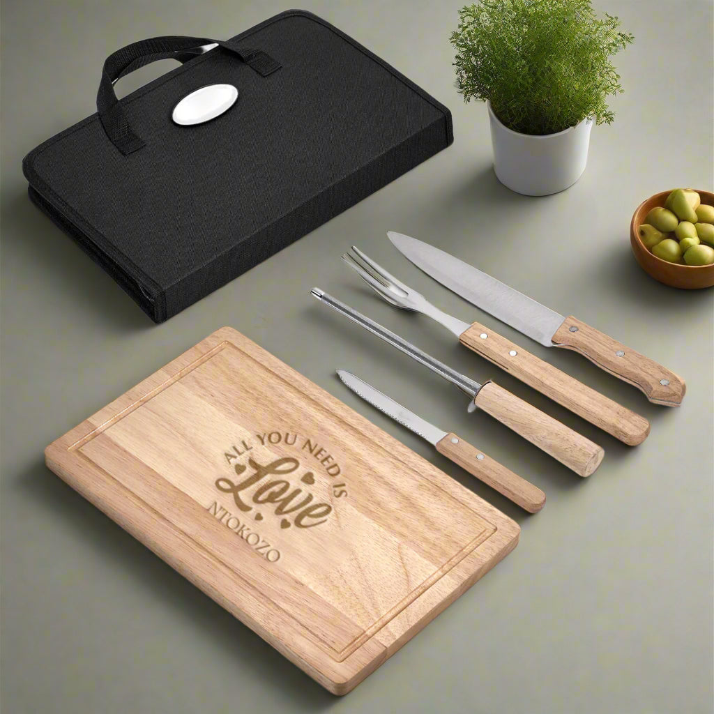 Personalized Oakwood 5-Pieces Braai & Carving Message All you need is Love