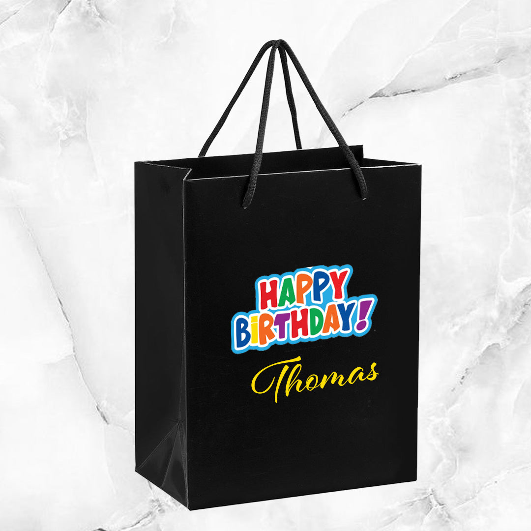 Glow Mini Paper Gift Bag - Happy Birthday + Name