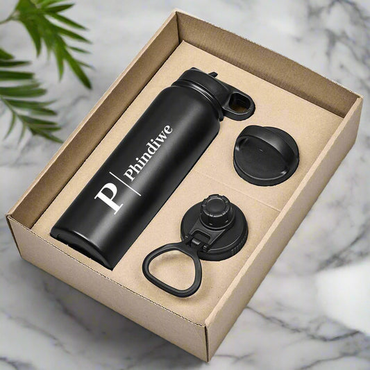 Personalised Exchangeable Lids Bottle Gift Set - Initial + Name