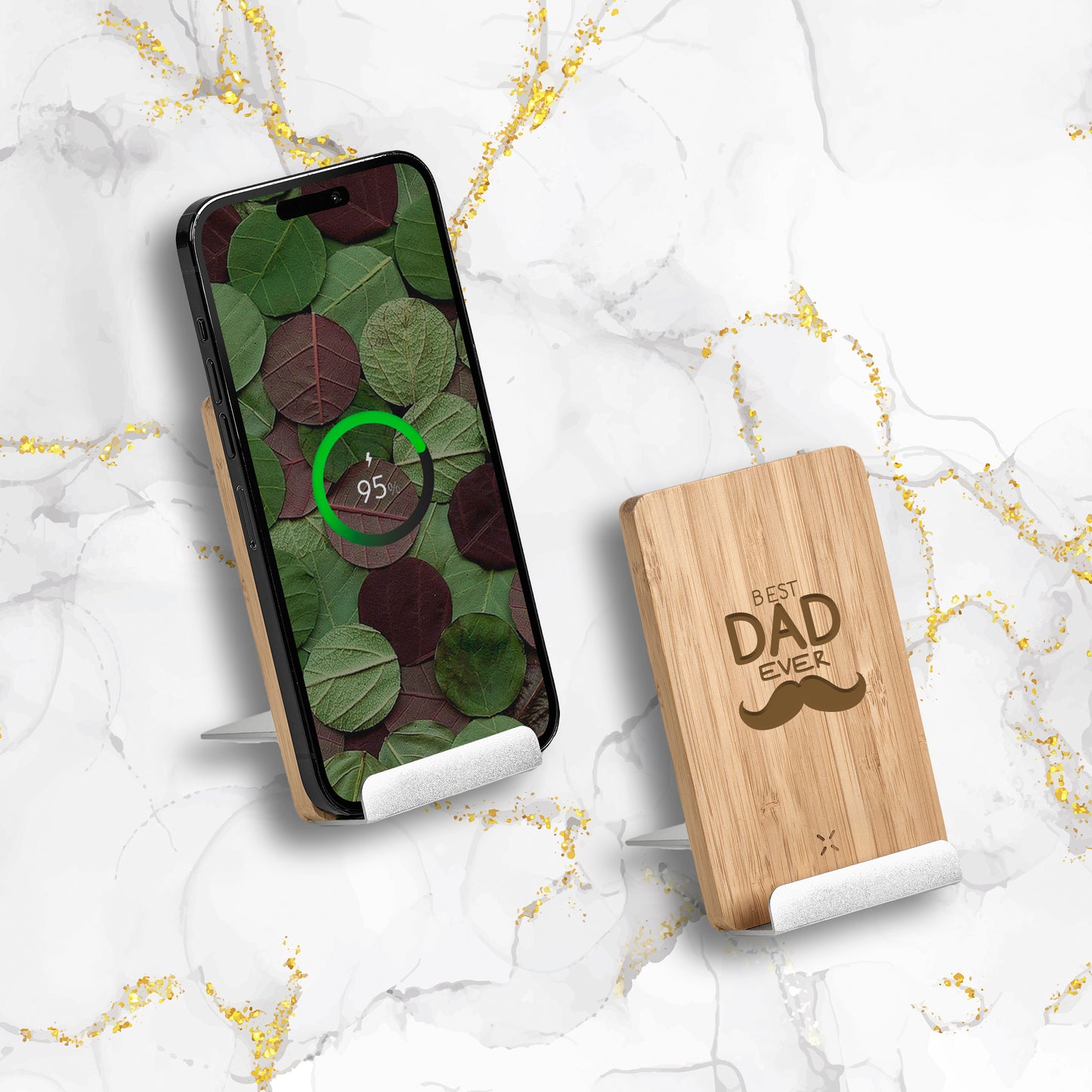 EcoCradle Wireless Charging Phone Stand - Mustache + Best Dad