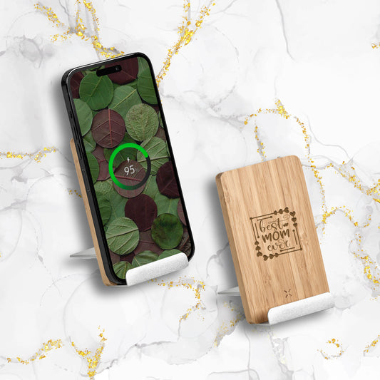 Okiyo Hakka Bamboo & Recycled Aluminium Wireless Charging Phone Stand - Best MOM
