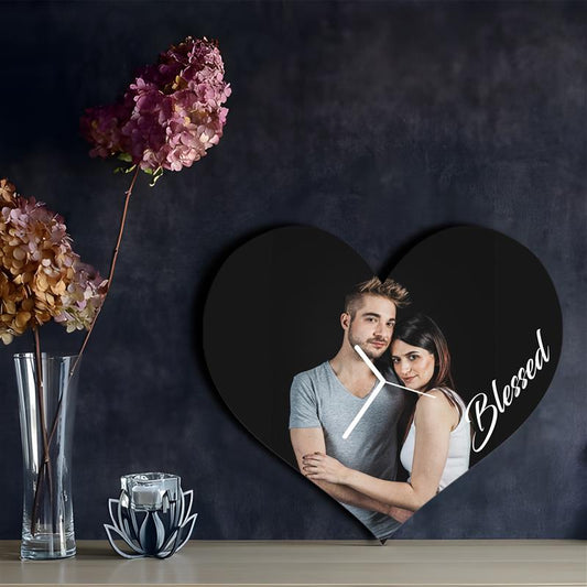 Personalised Heart Wall Clock - Black Background Photo