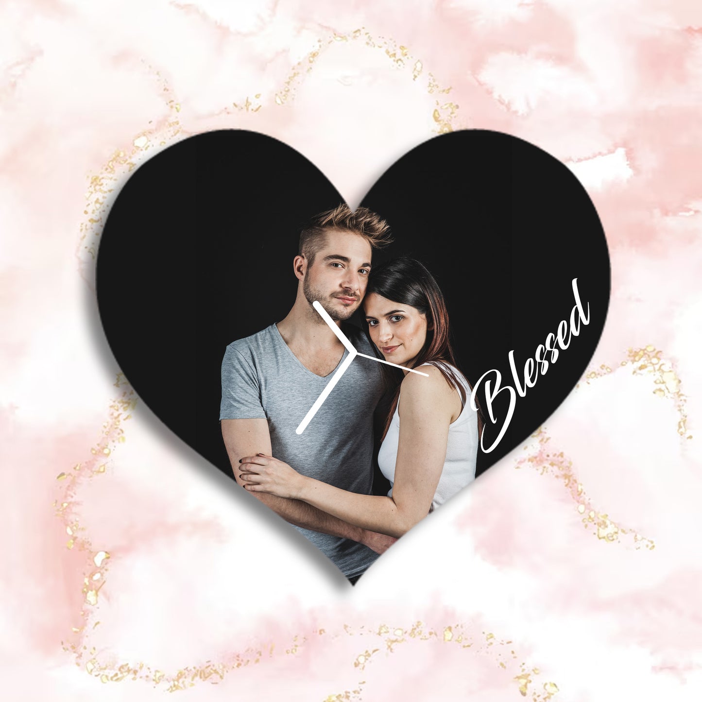 Personalised Heart Wall Clock - Black Background Photo