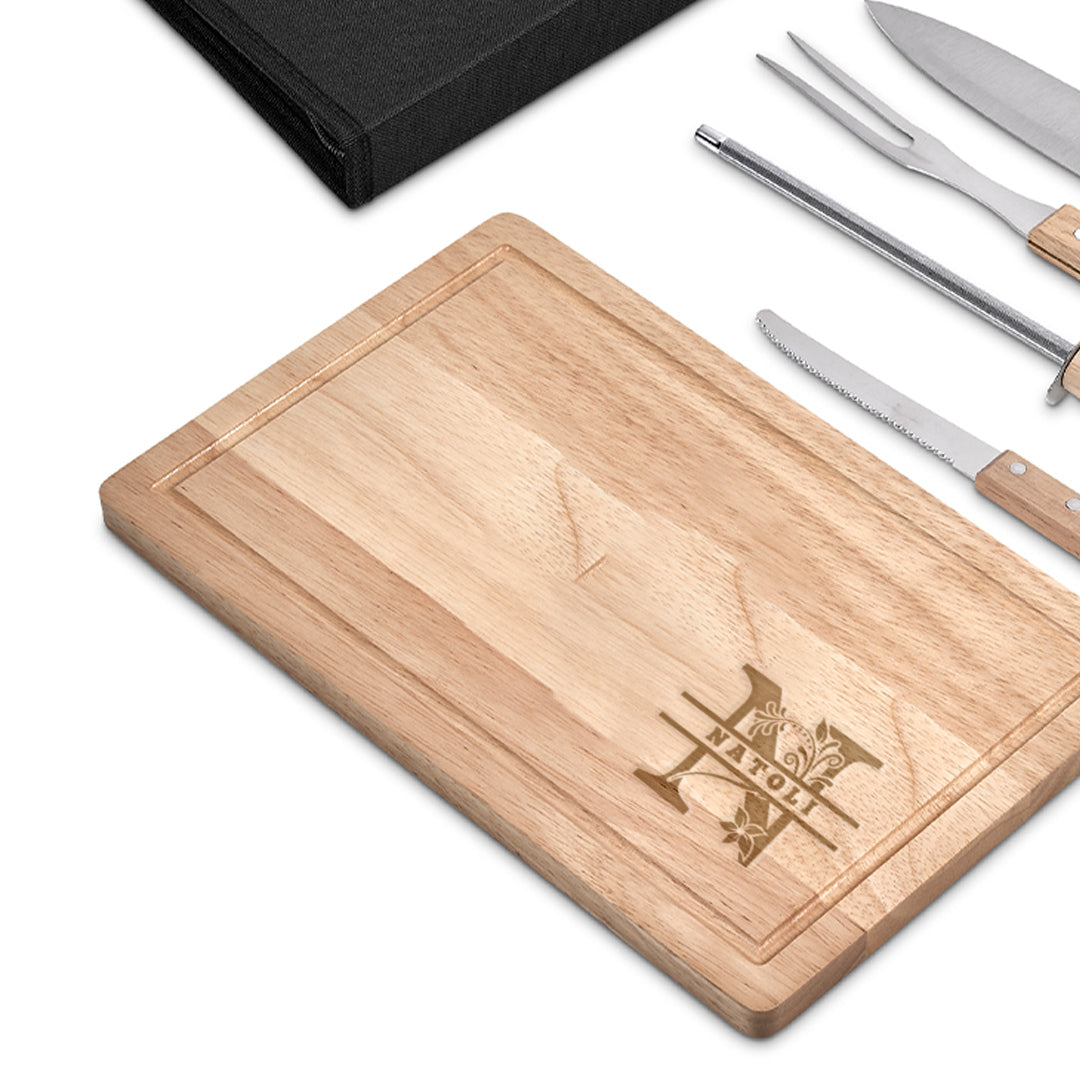 Personalized Oakwood 5-Piece Braai & Carving Set Letter & Name