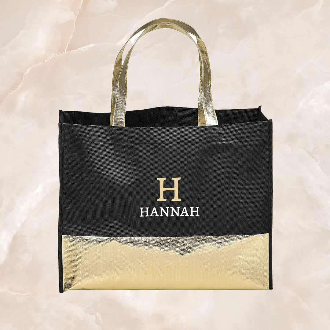 Non-Woven Shopper Bag - Gold Initial + Name