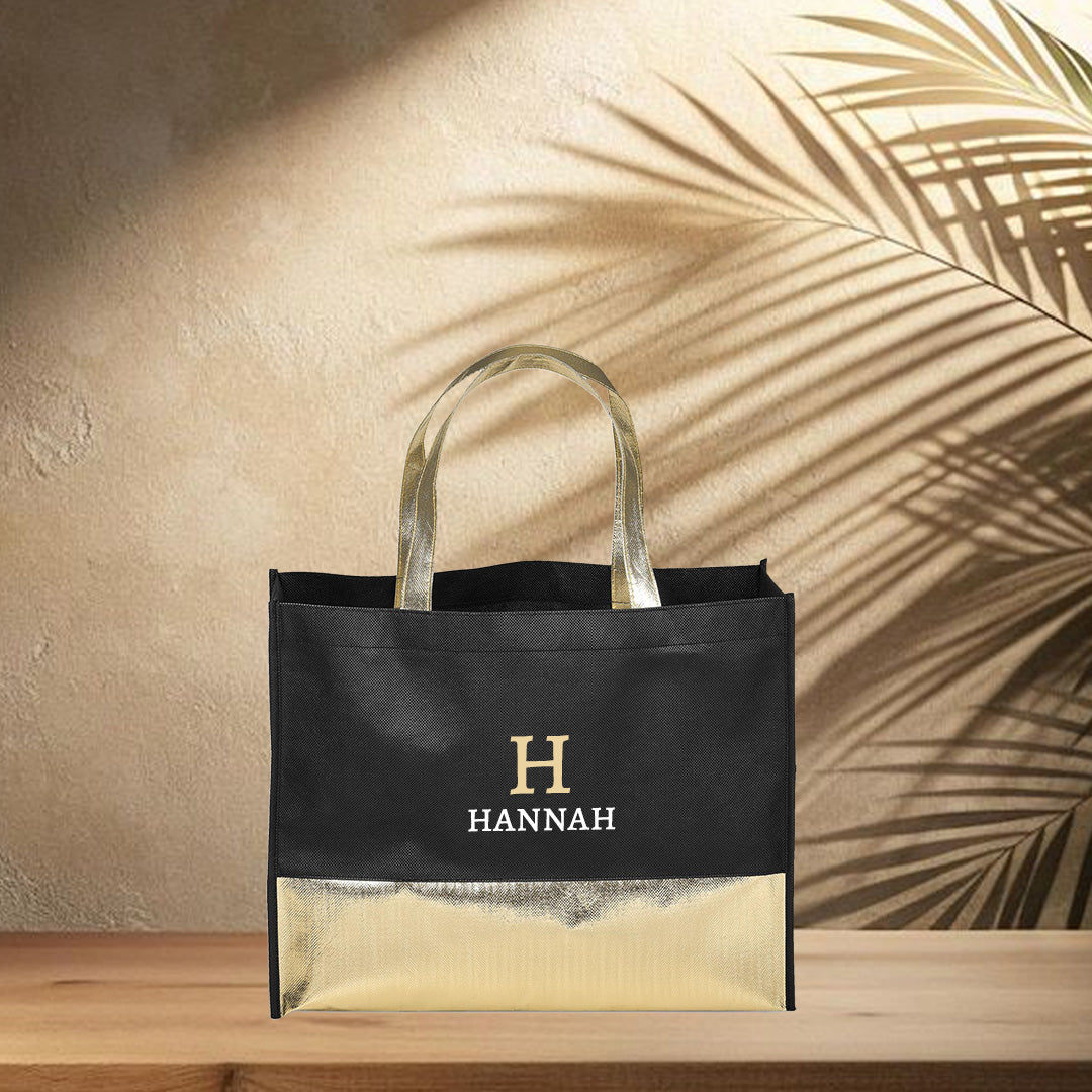 Non-Woven Shopper Bag - Gold Initial + Name