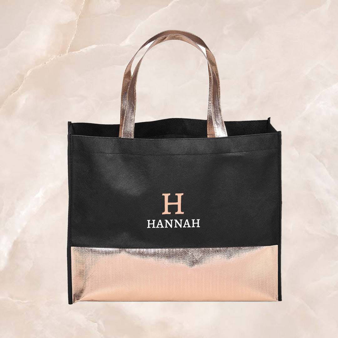 Non-Woven Shopper Bag - Rose God Initial + Name