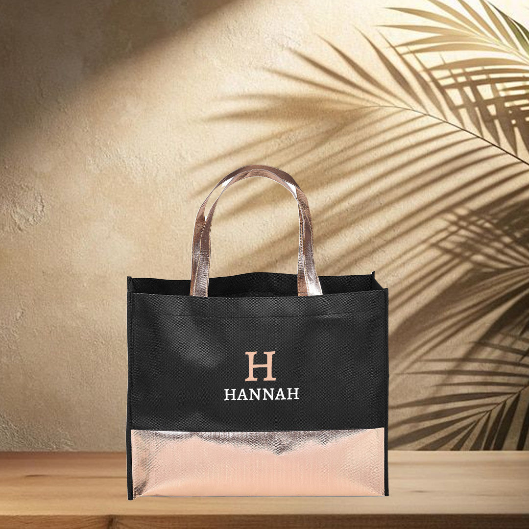 Non-Woven Shopper Bag - Rose God Initial + Name