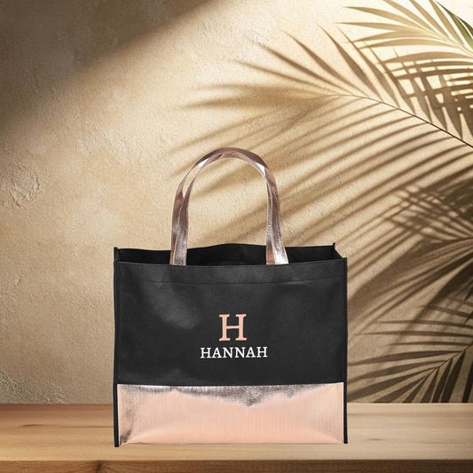 Non-Woven Shopper Bag - Rose God Initial + Name