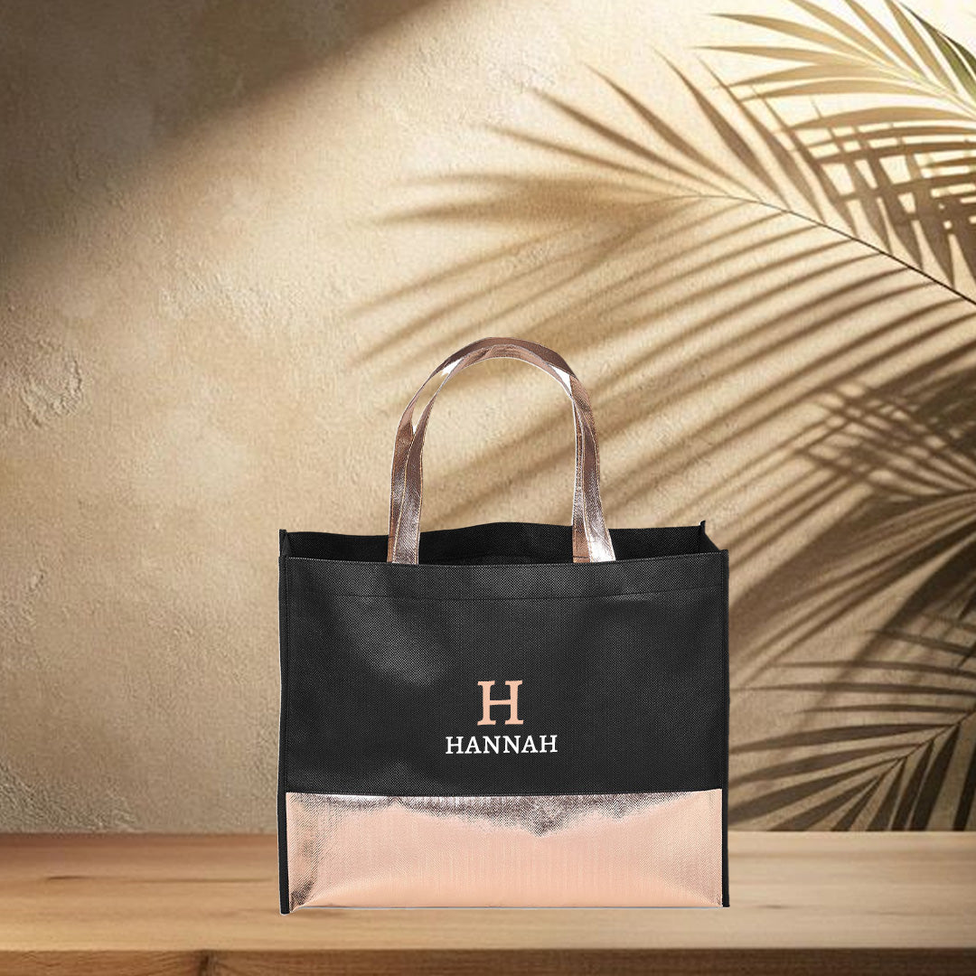 Non-Woven Shopper Bag - Rose God Initial + Name