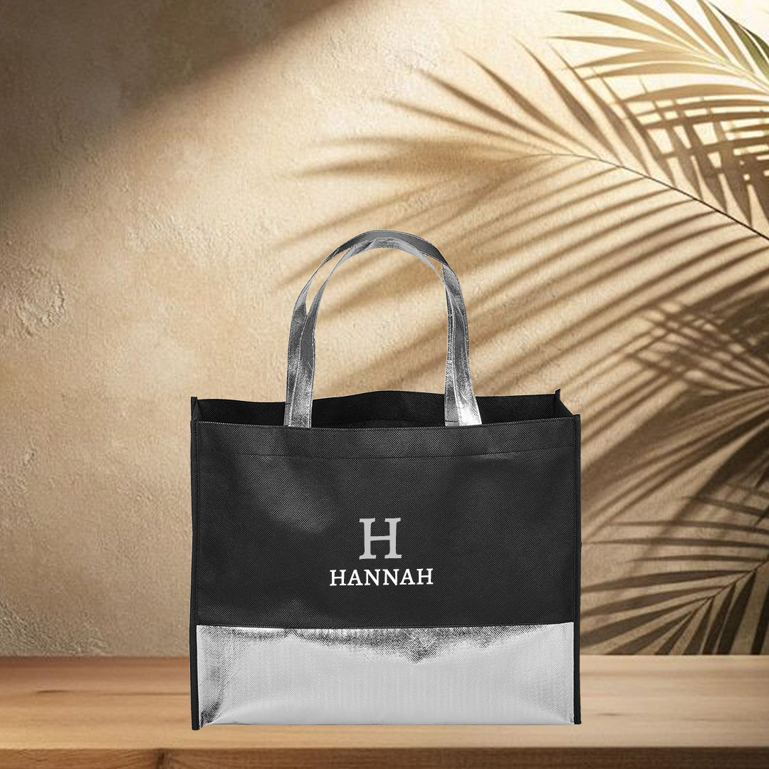 Non-Woven Shopper Bag - Grey Initial + Name
