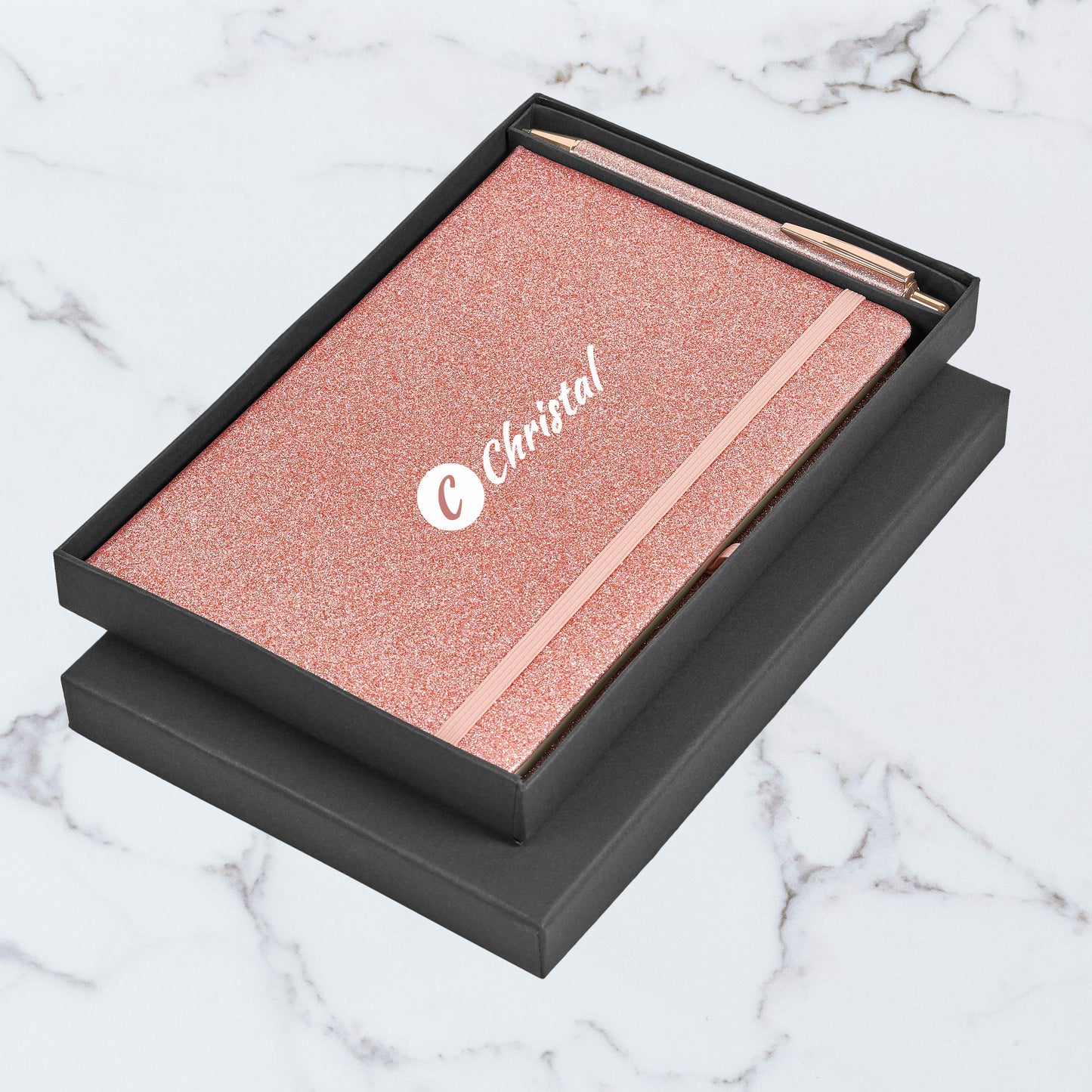 Glimmer Executive Notebook & Pen Set - Initial + Name (Vertical Center)