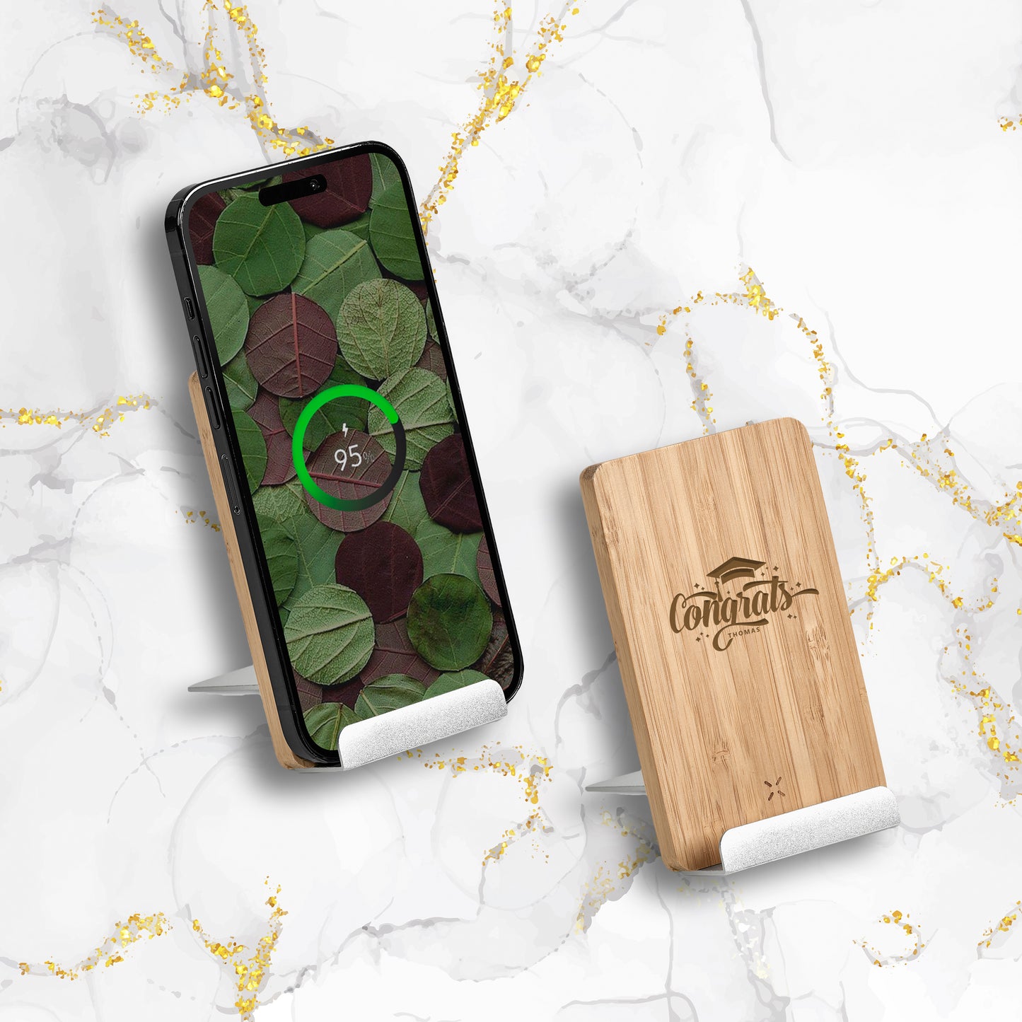EcoCradle Wireless Charging Phone Stand - Congrats + Name