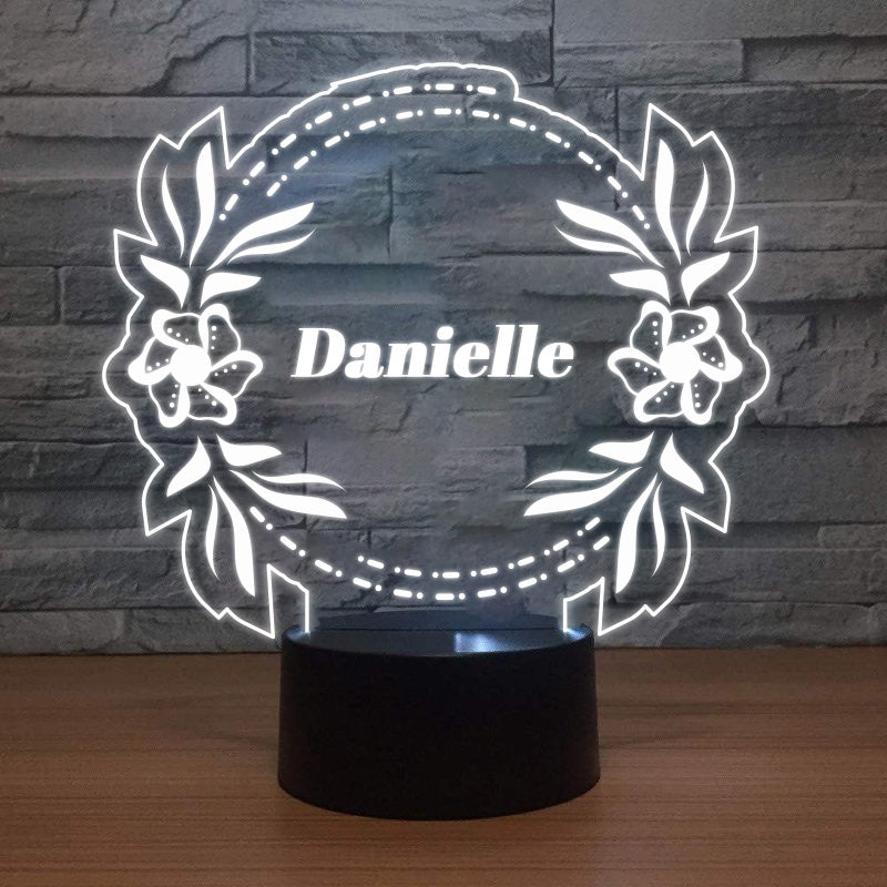 Personalised LED Lamp - Floral Design + Name