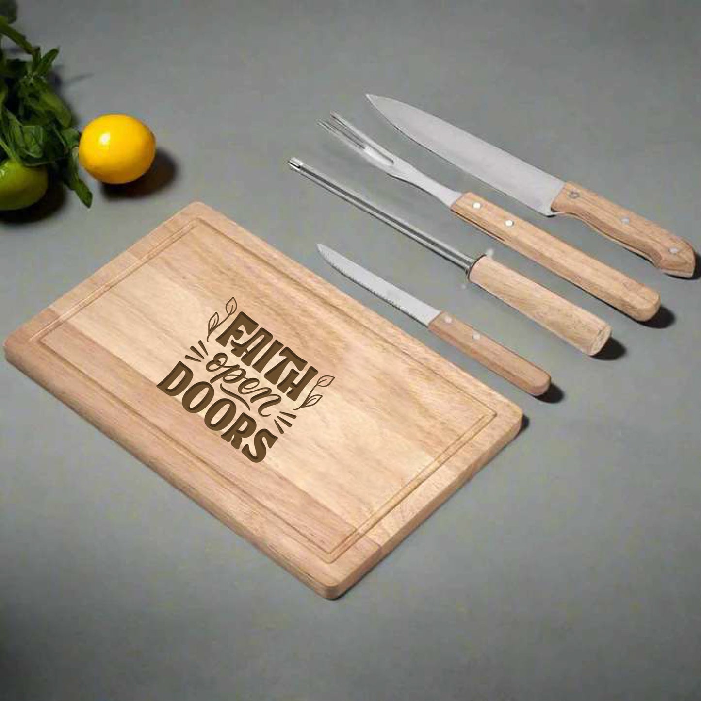 Personalised Oakwood 5-Piece Braai & Carving Set - faith Open Doors