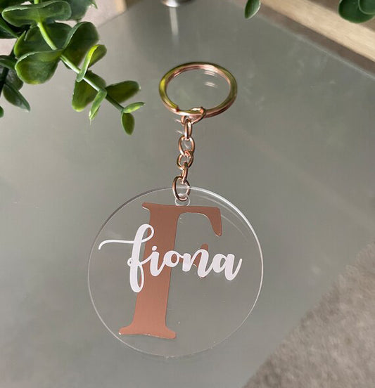 Personalised Classy Keyring - Gold Initial + Name