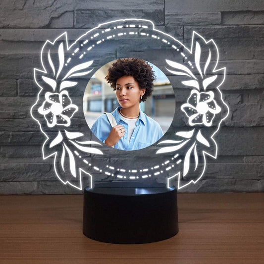 Personalised LED Lamp - Floral Design + Photo
