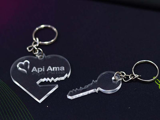 Personalised Acrylic Keyring - Heart + Key