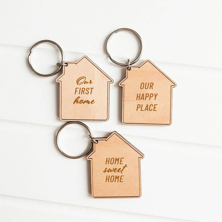 Personalised Wooden House Keyring - Message