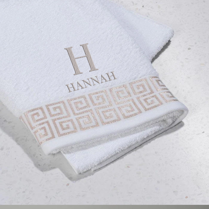 Personalized Jacquard Crest Border Soft Touch Hand Towel