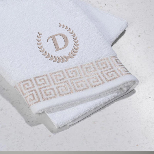 Personalised Jacquard Crest Border Soft Touch Bath Sheet - Leafy Initial