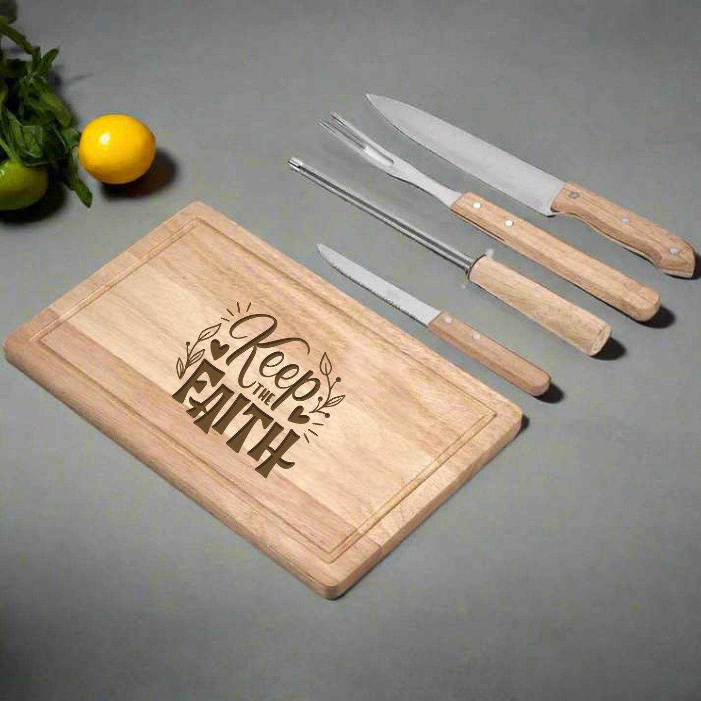 Personalised Oakwood 5-Piece Braai & Carving Set - Keep Faith
