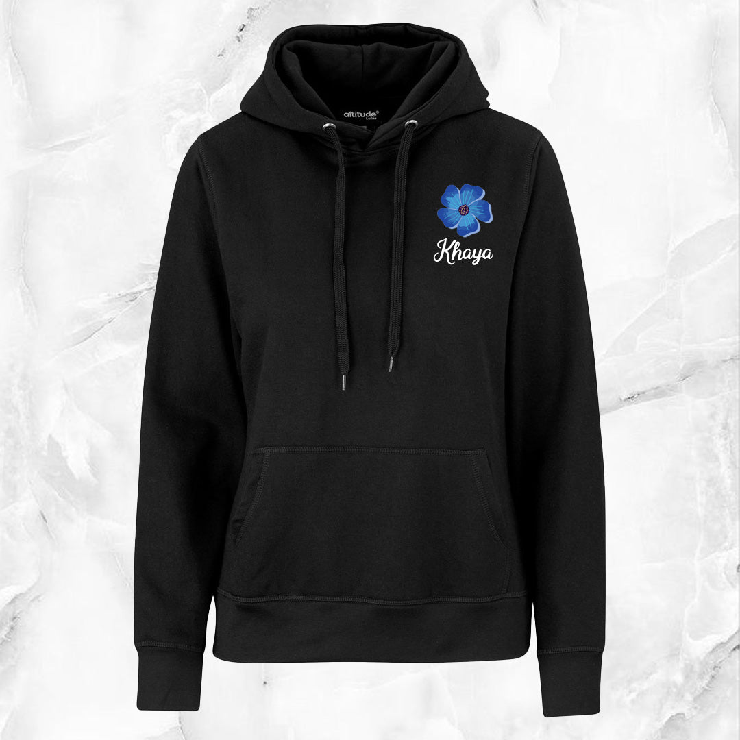 Ladies Essential Hooded Sweater - Blue Flower + Name