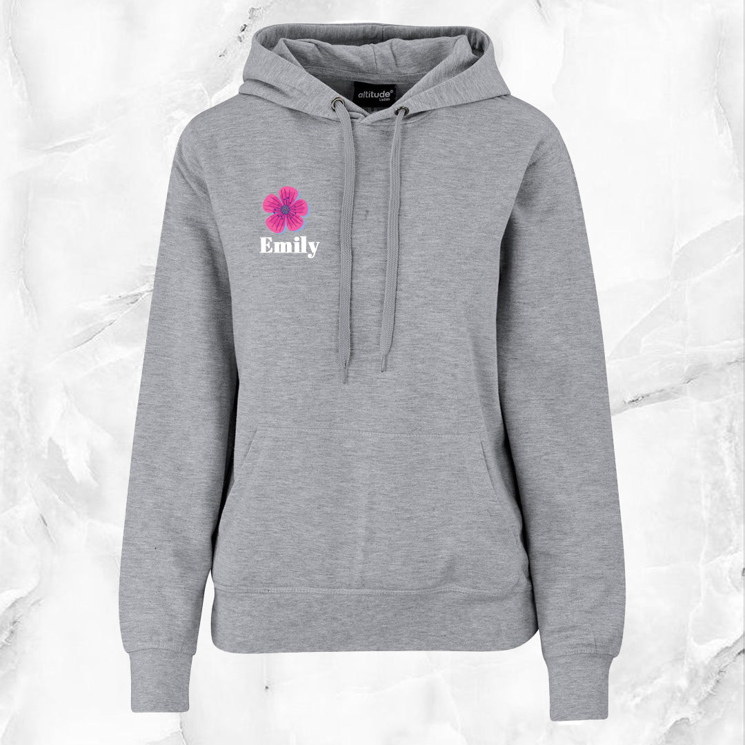 Ladies Essential Hooded Sweater - Flower + Name