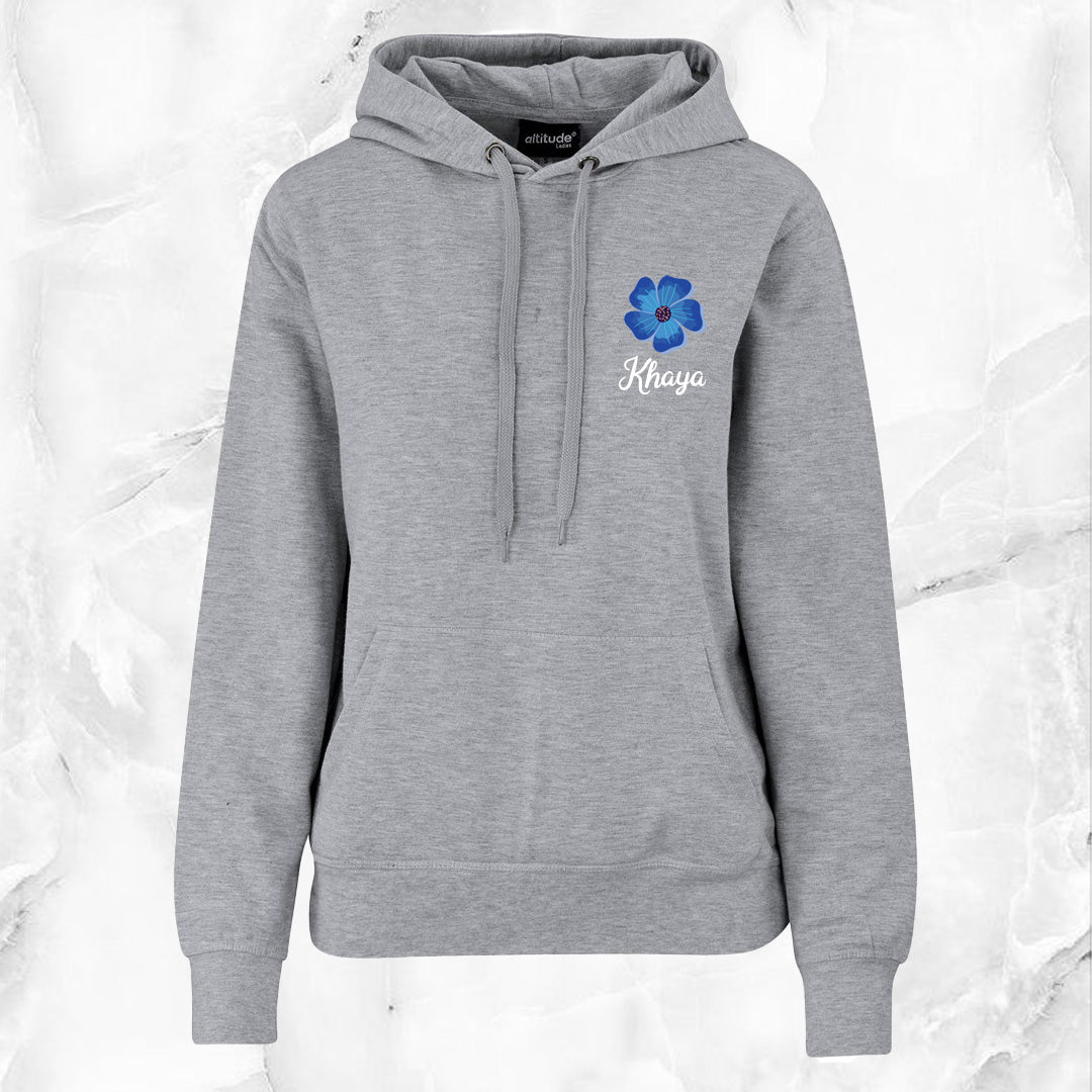 Ladies Essential Hooded Sweater - Blue Flower + Name