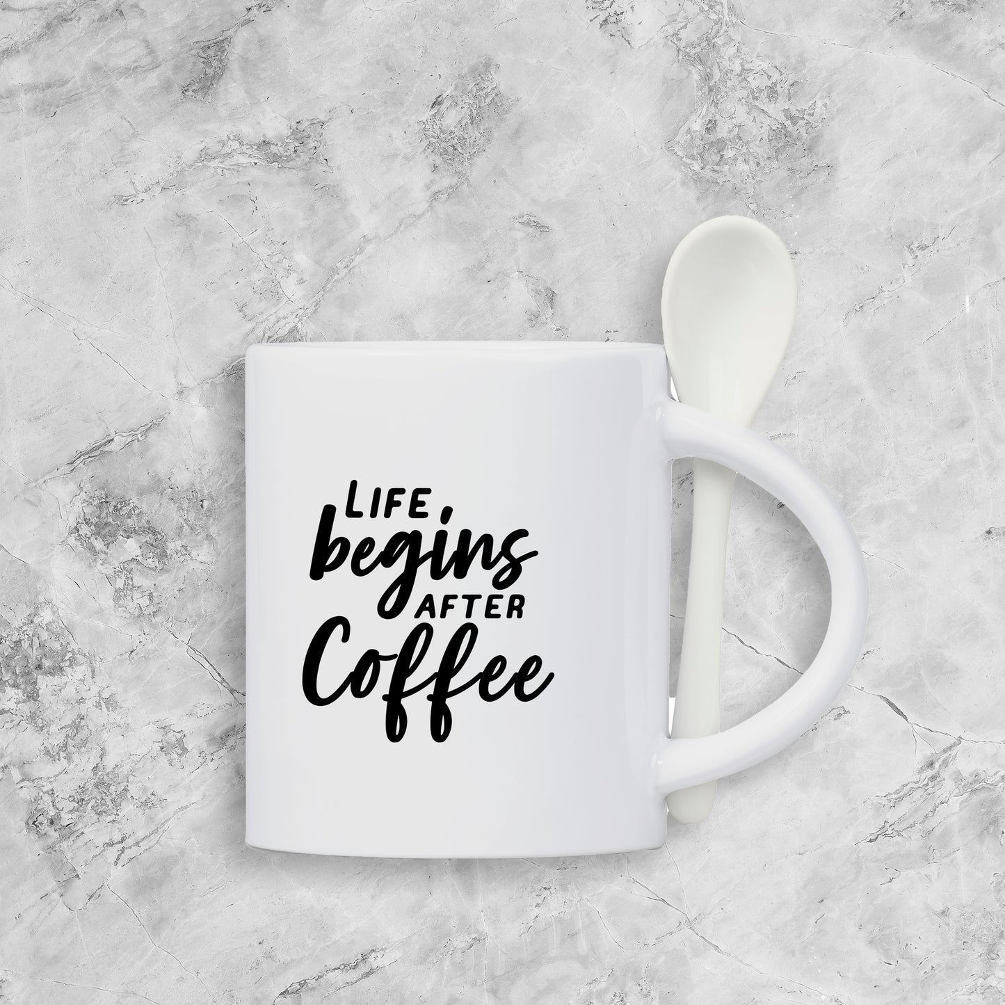 Custom Blend Ceramic Coffee Mug & Spoon Set - Life begins after coffee