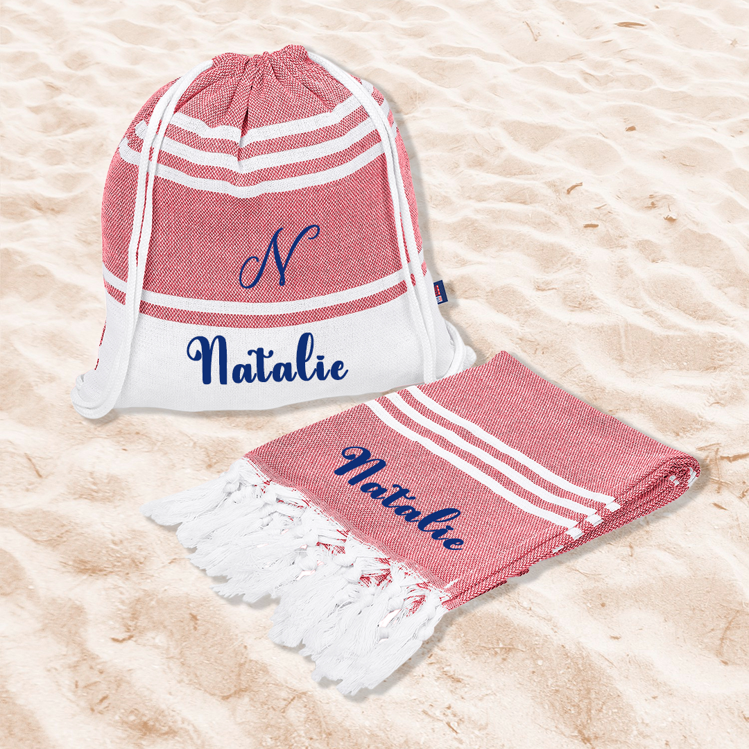 Signature Cotton-Rich Beach Towel & Drawstring Bag - Name + Initial