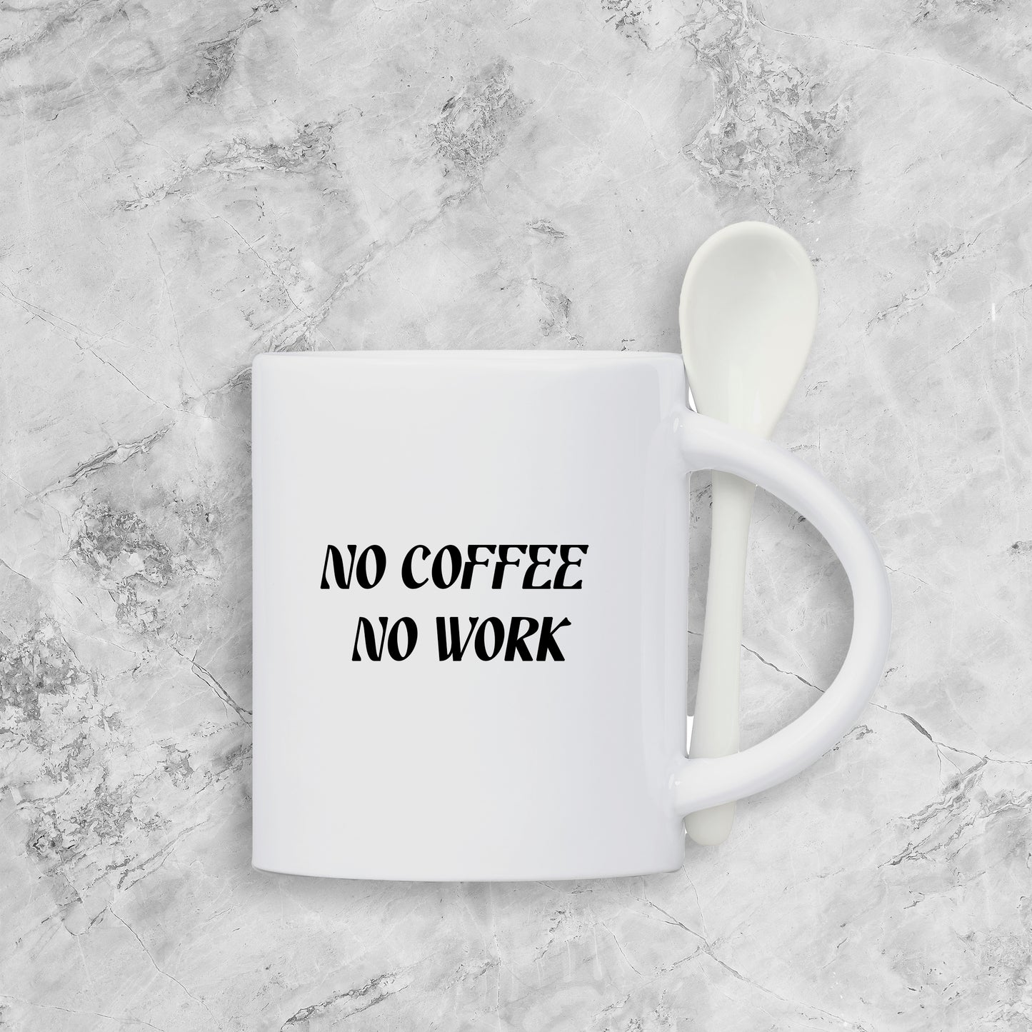 Custom Blend Ceramic Coffee Mug & Spoon Set - No Coffee No Work