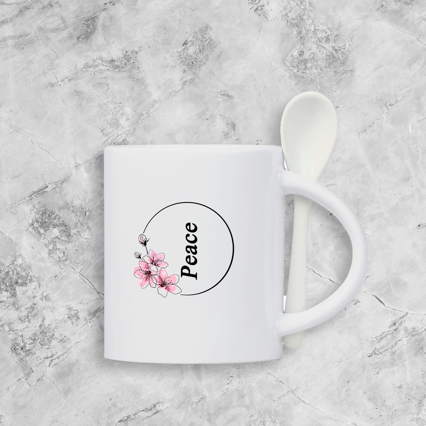 Custom Blend Ceramic Coffee Mug & Spoon Set - Peace