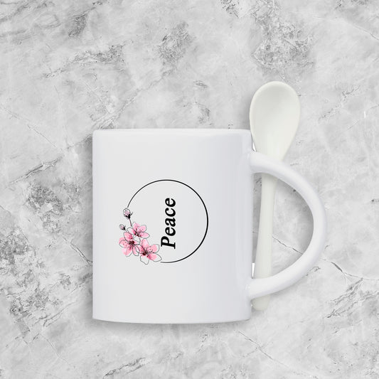 Custom Blend Ceramic Coffee Mug & Spoon Set - Peace