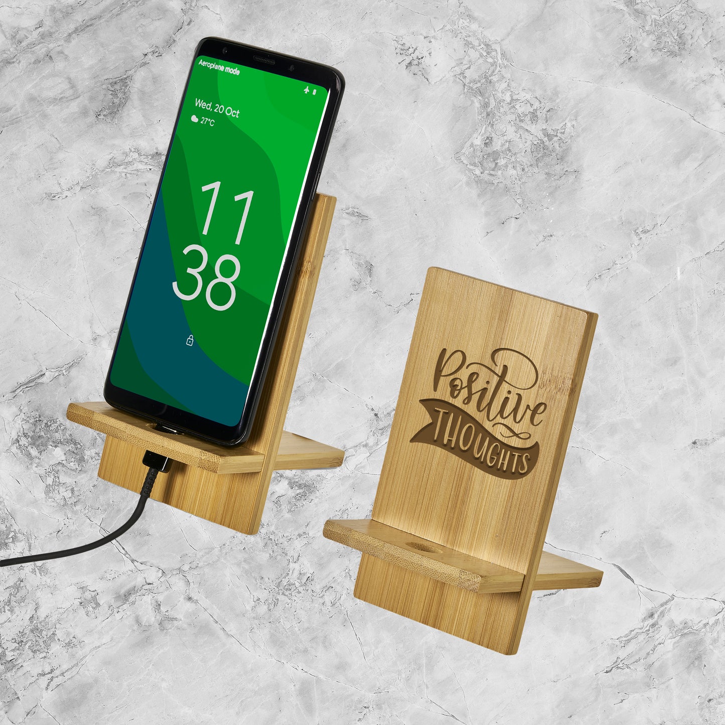 Okina Bamboo Phone Stand - Positive Thoughts