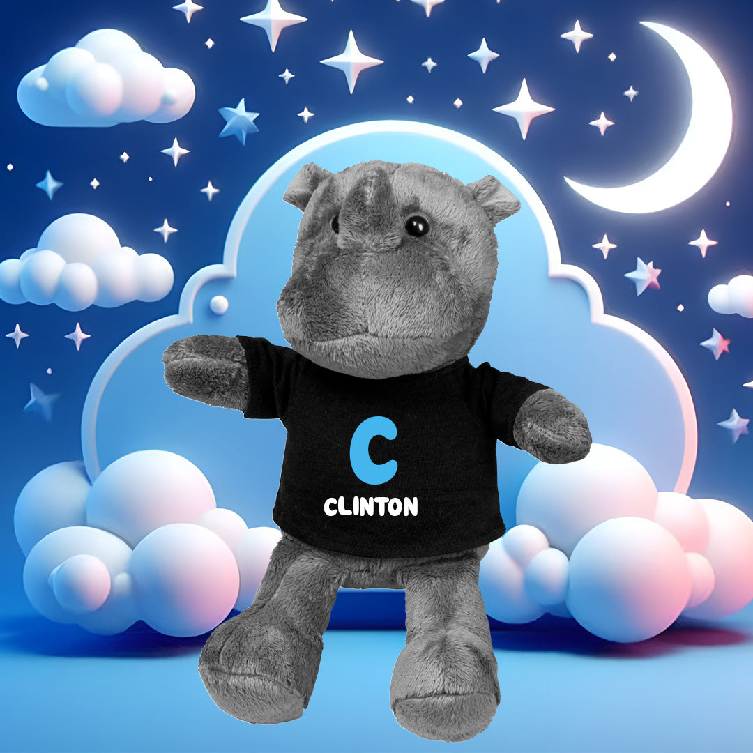 Rhino Plush Toy - Blue Initial + Name
