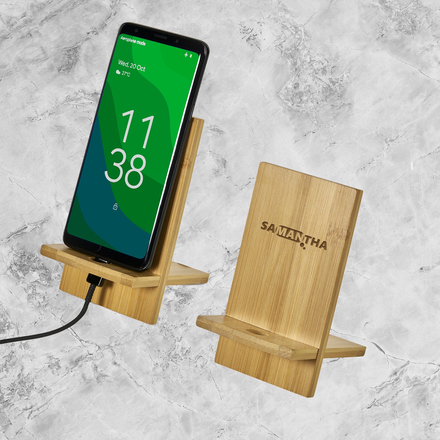 Okina Bamboo Phone Stand - Bubble Name